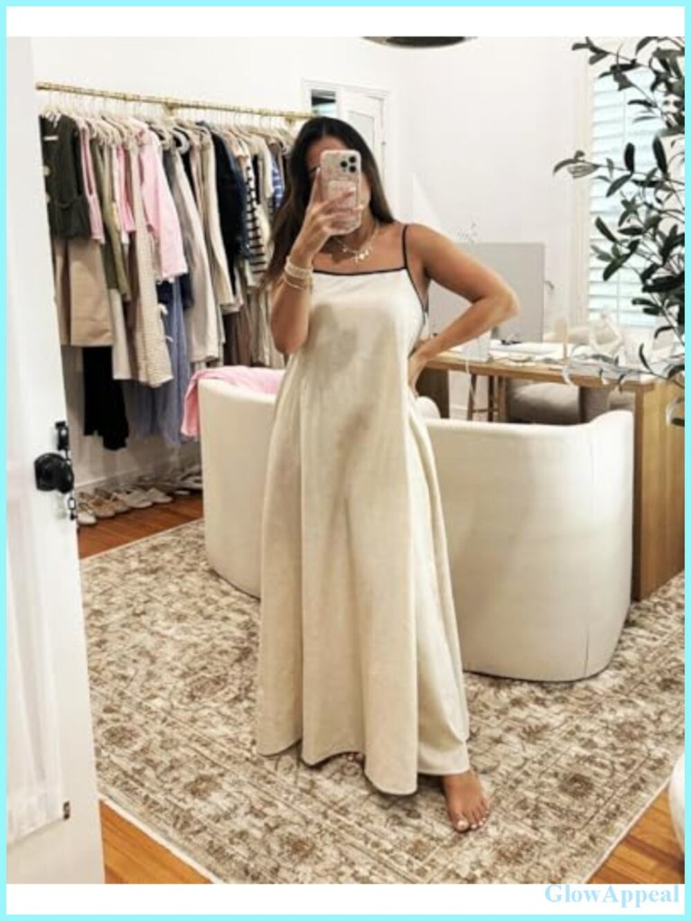 Women's Linen Maxi Dress Spaghetti Strap Sleeveless Backless Beach Sundress - Picture 5 of 6